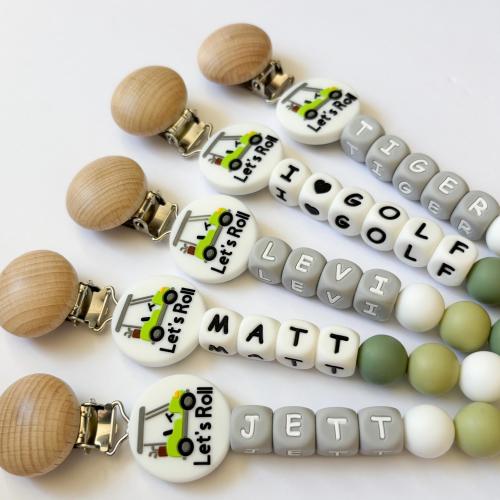 Personalized Golf Pacifier Clip: 'Let's Roll' Silicone Beads