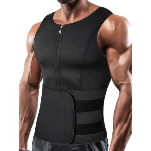 Neoprene Sauna Suit for Men Zipper Waist Trainer Vest Tank Top Trimmer Body Shaper with Adjustable Single Belt