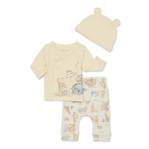 Disney Baby Wishes + Dreams Winnie the Pooh Infant Baby Take Me Home Hat, Long-Sleeve Tee, and Pants Outfit Set, 3-Piece Sizes Preemie-6 Months