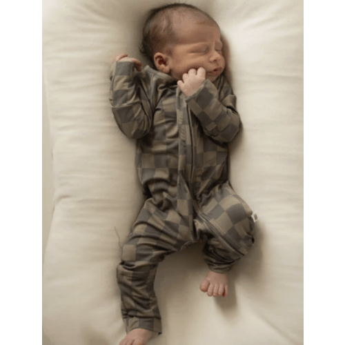 Bamboo Zip Pajamas | Faded Brown Checkerboard