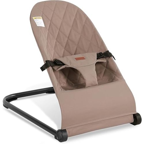 Baby Bouncer,Baby Bouncer Seat,Portable Infant Bouncer with 3-Point Safety Harness,Ergonomic Bouncy Seat, Newborns Bouncer for Babies 0-6 Months up to 20lbs,ASTM-Certified(Khaki)