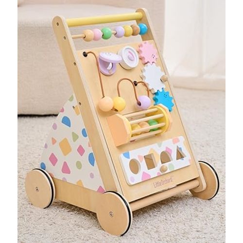 Wooden Baby Walker, Montessori Push Walker|Velcro Toy for Fine Motor Skill Development|Upgraded 2.0 Brake System Speed Control & Full Stop|Baby Walker with Wheels for Boys and Girls 1+yr