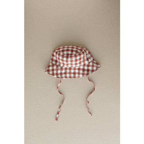 Baby gingham linen bucket hat-red