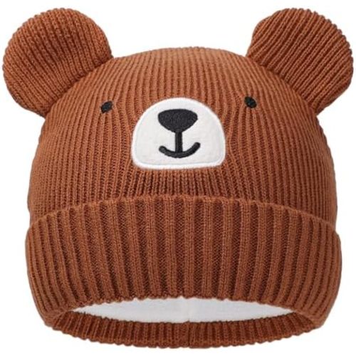 Cute Bear Baby Beanie with Bear Ear Boys Hat Infant Toddler Winter Knit Skull Cap for Girls 0-24 Months