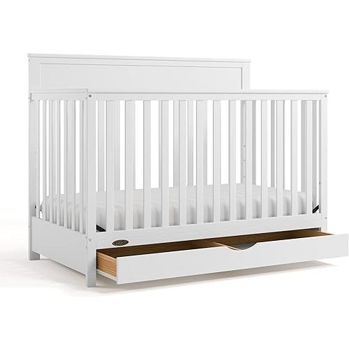 Graco Shiloh 5-in-1 Convertible Crib with Drawer – GREENGUARD Gold Certified Baby Crib Crafted from Wood, Converts to Toddler Bed, Daybed, and Full-Size Bed, White