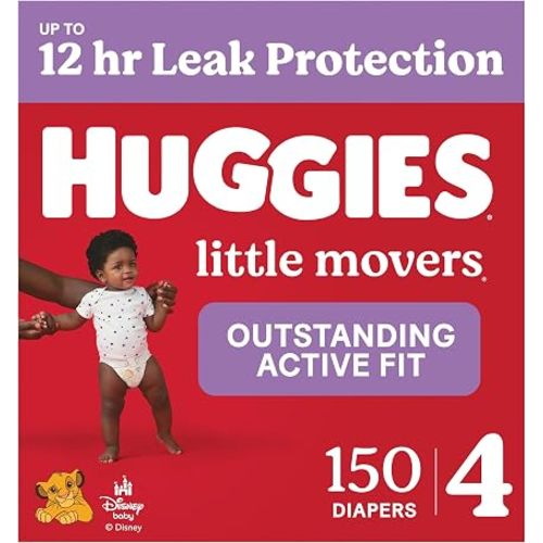 Huggies Little Movers Diapers Size 4, 150 Count (6 Packs of 25)