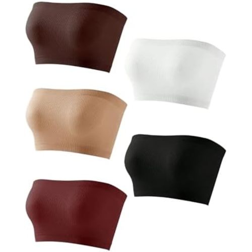 OYOANGLE Women's Maternity Strapless Bra 5 Pack Non Slip Bandeau No Padding Tube Top Bras