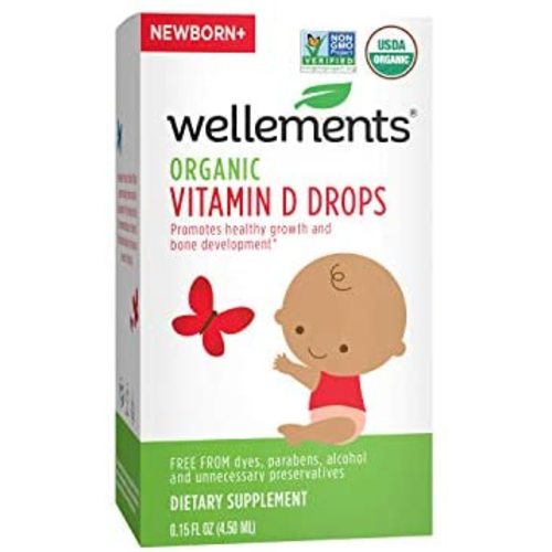 Wellements Organic Vitamin D Drops, 0.15 Fl Oz, Liquid Vitamin D3 Supplement for Infant, Baby & Toddler, 1 Drop a Day, No Artificial Colors or Unnecessary Preservatives.