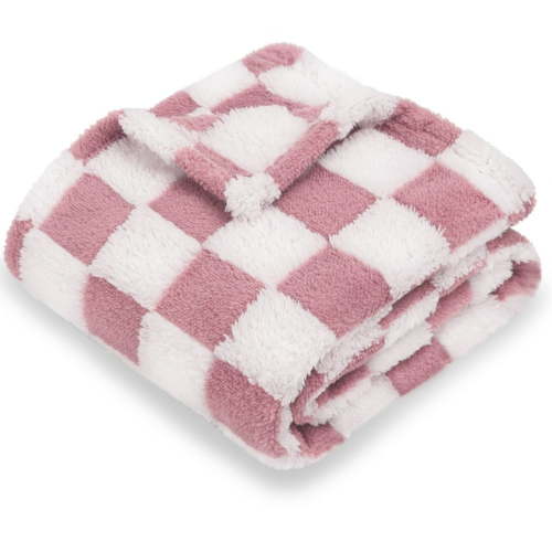 Super Soft Baby Blanket for Boys Girls Warm Cozy Reversible Checkerboard Toddlers Blanket, Fluffy Fuzzy Plush Lightweight Bed Blanket with Chessboard Grid Design 380GSM Plaid Red 30 x 40 Inch