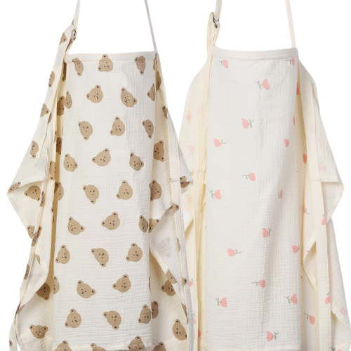 ANYEDDE 2-Pack Muslin Nursing Cover for Baby Breastfeeding - Breathable Breastfeeding Covers for Nursing with Arch Neckline,Bear & Flower Privacy Covers