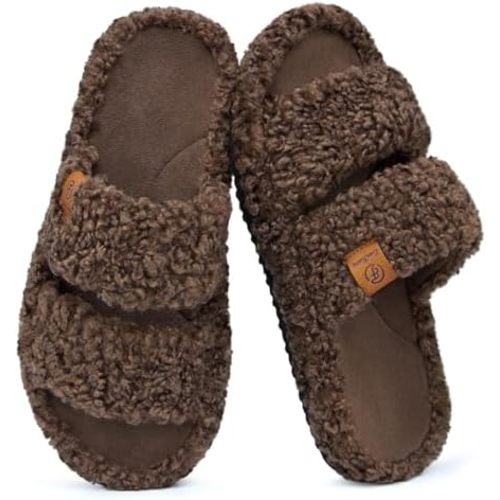 EverFoams Womens Fuzzy Open-toe Slippers Soft Comfy Memory Foam Indoor House Shoes