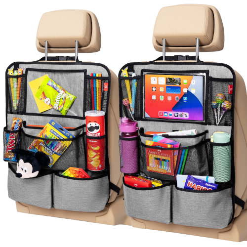 Helteko Backseat Car Organizer with 9 Storage Pockets, Polyester, 25 in x 19 in, 2 pack, Gray