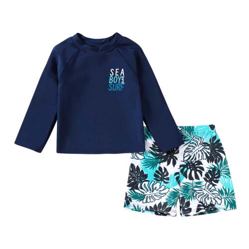 Younger Tree Toddler Boys Swim Rashguard Outfit, Long Sleeve Top and Trunk, Quick-Drying, Cartoon Print