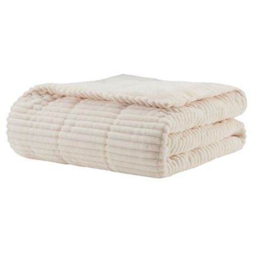 60"x70" Oversized Williams Plush Down Alternative Throw Blanket Ivory - Madison Park