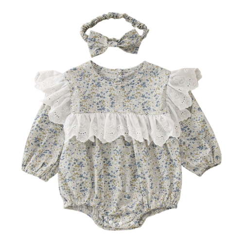 Bearichfupo Infant Girls Long Sleeve Floral Prints Ruffles Romper Newborn Bodysuits With Headbands Outfits,Sizes 3-6 Months