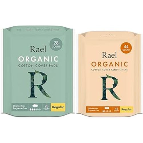 Rael Sanitary Pads & Panty Liners for Women Bundle - Feminine Care, Organic Cotton Cover, Unscented, Chlorine Free/Period Pads with Wings (Regular, 28 Count) & Pantiliners (Regular, 44 Count)