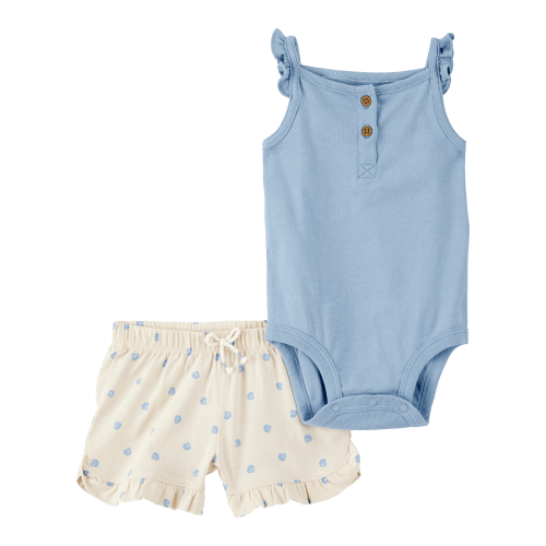 Baby 2-Piece Tank Bodysuit & Shell Print Pull-On Short Set - Blue/Ivory - Carter's | Carter's