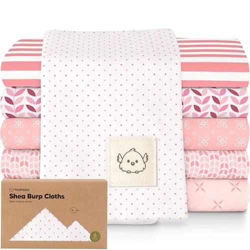 Organic Burp Cloths Baby Boy, Girl - 6-Pack Large 100% Cotton Burping Cloths for Babies, Spit Up Rags, Super Absorbent, Ultra Soft Newborn Rag, Gender Neutral, Machine Washable, Durable (Blush)