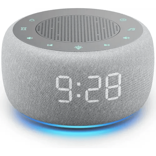 Buffbee Alarm Clock with Sound Machine for Bedrooms – 2-in-1 White Noise Machine for Sleep, Gentle Wake-Up with Soft Alarm Sounds, Ambient Night Light, Plug-in, Sleep Better, Wake Gently