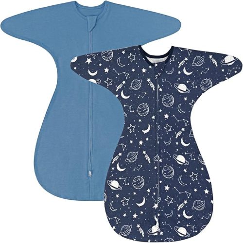 ZIGJOY Baby Transitional Swaddles for Newborns: 0.5 Tog Arms Up Sleep Sack 3-6-12 Months Soft Cotton Shark Fin 2 Way Zipper