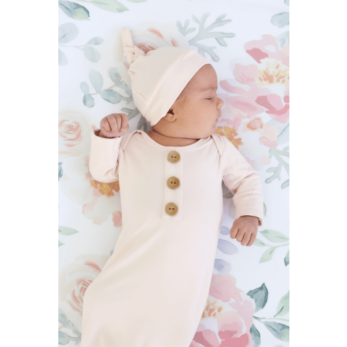 Solid Blush Bamboo Baby Knot Gown & Hat