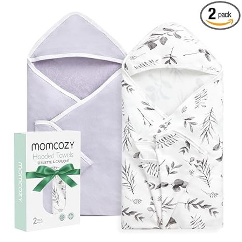 Momcozy Baby Towels, Soft Absorbent Bath Towel for Newborn&Toddler, Ink Wash Leaves | Soft&Absorbent Bath Towel Set，Gentle on Baby's Skin，Unisex Baby Essential