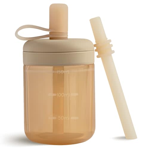 Moonkie Baby Straw cup | Silicone Toddler Sippy Cup Training Cup with Straw Lid | BPA-Free Drop-Proof Baby Cup | Led Weaning | 6 Months+, 5 oz, 1pack