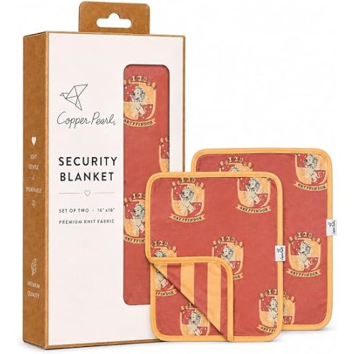 Copper Pearl Baby Security Blanket Set of 2 - Portable Size for Self-Soothing On-The-Go, Ideal Baby Blankets for Boys and Girls, Ultra-Soft, and Gift-Ready Loveys - Gryffindor
