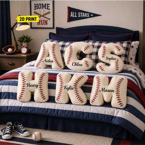 Personalized Baseball Letter Pillow, Custom Initial Cushion, Initial Pillow with Name, Baseball Gift, Sport Mom Gift, Coach Thank You Gifts