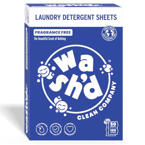 Laundry Detergent Sheets - Baby & Sensitive Skin Safe - Hypoallergenic Unscented Free and Clear - Stain Fighting Enzymes - Plastic Free Travel Friendly Box - 50 Sheets, 100 Loads