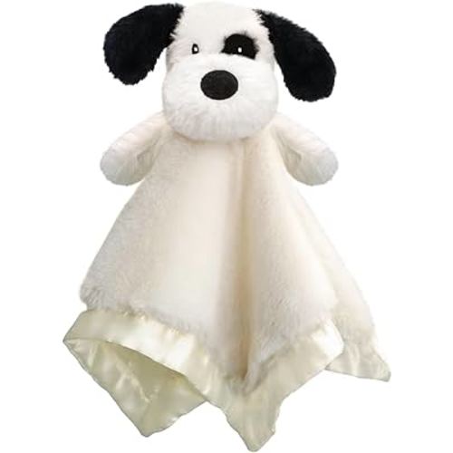 Puppy Baby Security Blanket for Toddler Infant Newborn Boys and Girls Soft Lovey Plush Fabric and Satin Backing, Black 13.5 Inch