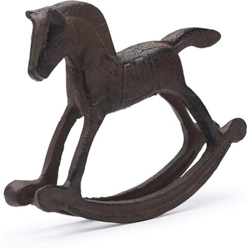 BRASSTAR Cast Iron Rocking Horse Statue, Indoor Outdoor Decor, 6.3in, Brown