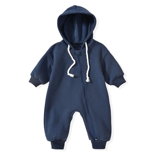 Unutiylo Unisex Baby Boys Girls Long Sleeve Infant Baby Zipper Hooded Jumpsuits Romper Loose Outfit Clothes
