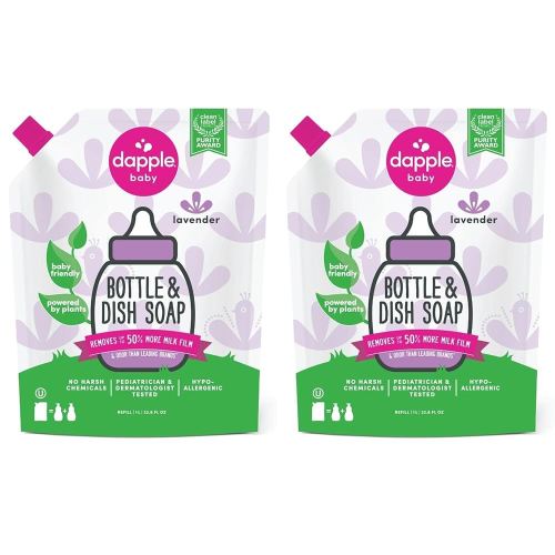 Dapple Baby Bottle Soap, Hypoallergenic Dish Soap for Baby Bottles, Powered by Plants, Lavender, 34 Fl Oz Refill (Pack of 2)