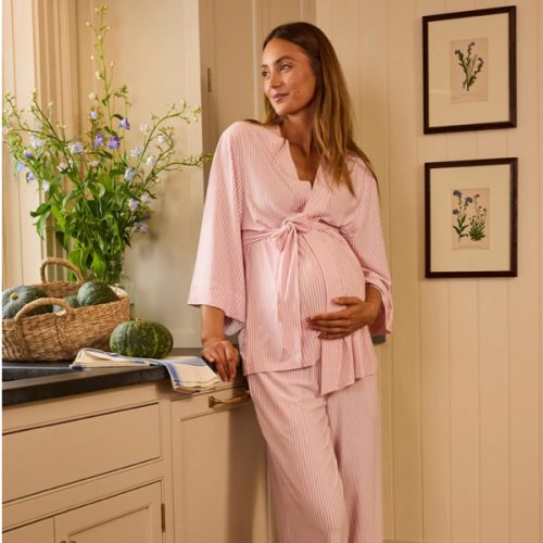 LAKE | Women | DreamModal Pajamas | Carnation Pencil Stripe Maternity Kimono Bundle