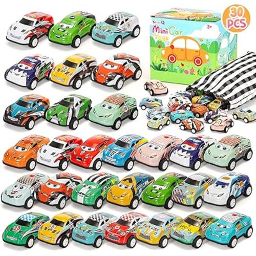 Toy Cars for Kids Ages 4-8, 30Pcs Pull Back Cars Playset with Storage Bags, Race Car Party Favors for Toddler Boys Girls Treasure Box Prizes Rewards Mini Toys