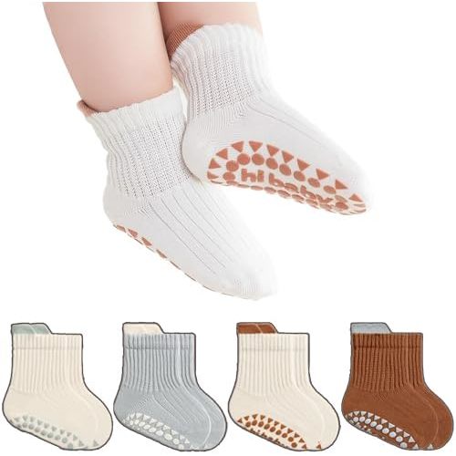 BISOUSOX Toddler Grip Socks, Baby Boy Girl Socks Infants Kids Non Slip Crew Cute Grippy Dress Sock 0-6 6-12 Months 1-5T