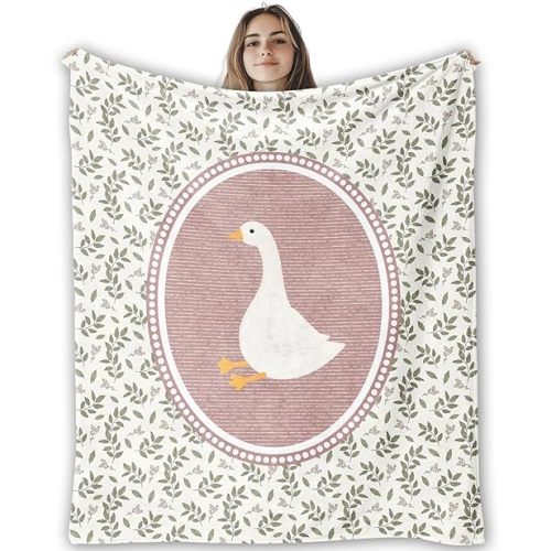 Vintage Pink Funny Goose Blanket for Kids Girls, Goose Nursery Decor, Cottagecore Rustic Flower Botanical Geese Throw Blankets for Toddler Baby Girls Room Decor, 50x60 Inches