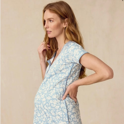 LAKE | Women | Pima Cotton Pajamas | Serene Blue Anemones Maternity Nightgown