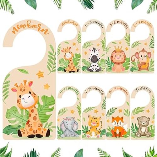 Auidy_6TXD 8Pcs Baby Closet Dividers Double Sided Wooden Baby Closet Organizers from Newborn to 24 Months Baby Clothes Hanger Dividers for Baby Girls Boys Nursery Decor