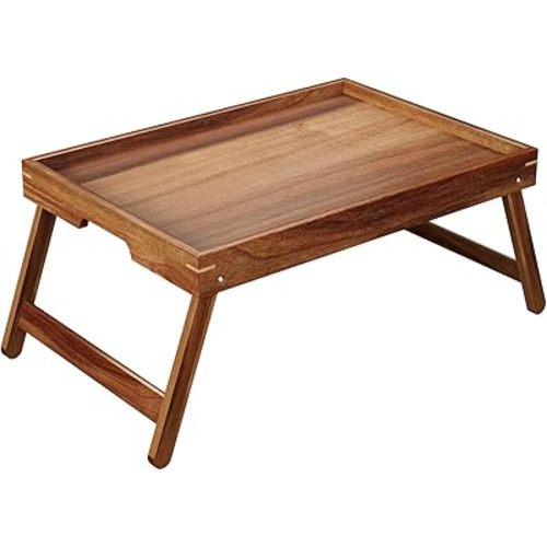 Acacia Wood Bed Tray Table with Folding Legs,Breakfast Trays with Built-in Handles,Serving Tray for Food and Snack,Laptop Trays for Working