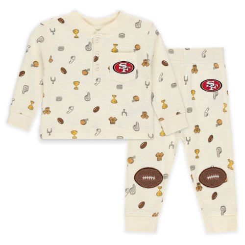 Infant San Francisco 49ers WEAR by Erin Andrews Cream Two-Piece Waffle-Knit Sleep Set