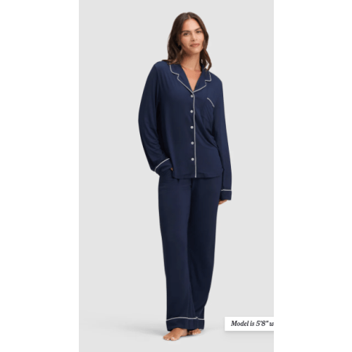 Size Large, Navy - Women's Bamboo Stretch-Knit Long Sleeve Pajama Set | Cozy Earth