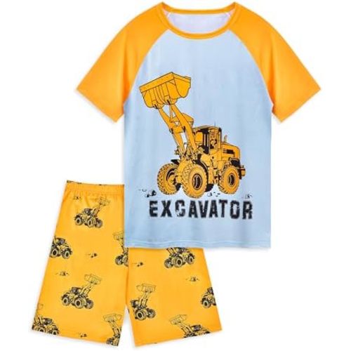 PASHOP Boys Pajamas Little Boys Summer Pajamas 2 Piece Short Sleeve Top and Shorts Sets Kids Pjs Sleepwears 3-10 Years