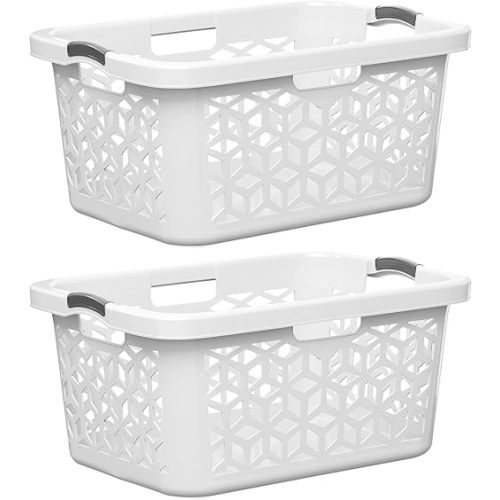 EconoHome Laundry Basket - Large 2 Bushel Laundry Basket with Handles - Stackable Plastic Hamper for Dirty Clothes - Storage Bin & Organizer for Bathroom, Bedroom - White, 70.5L Capacity – Heavy Duty