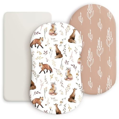 Stretchy Ultra Soft Fitted Bassinet Sheet Set 3 Pack, Universal Fit for Bassinets Baby Cradle Moses Basket Oval Rectangle Mattress, Pretty Fox for Baby Girls