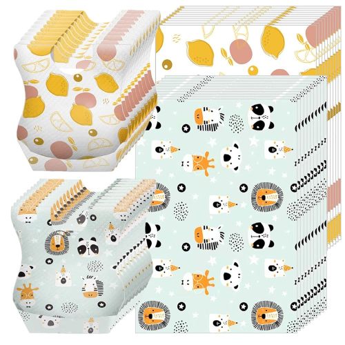40 pcs Disposable Bibs and Placemats for Baby, Leak Proof Travel Feeding Bibs and Place Mats for Infants Toddlers for Traveling and Outdoor Use