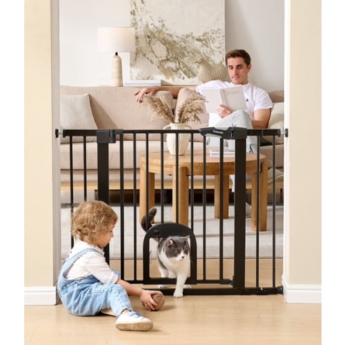 CatPrivilege T7 | Expandable Stylish Baby Gate with Cat Door
