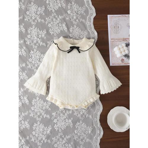 SHEIN Baby Girls Sweater Bodysuit, Long Sleeve Knitted Bodysuit, Comfortable And Cute, Suitable For Autumn/Winter, Apricot Color, Elegant For Daily, Indoor, Outdoor And Travel Fall | SHEIN