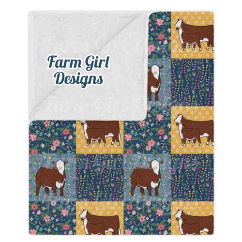 Hereford Cattle Summer Floral Minky Blanket